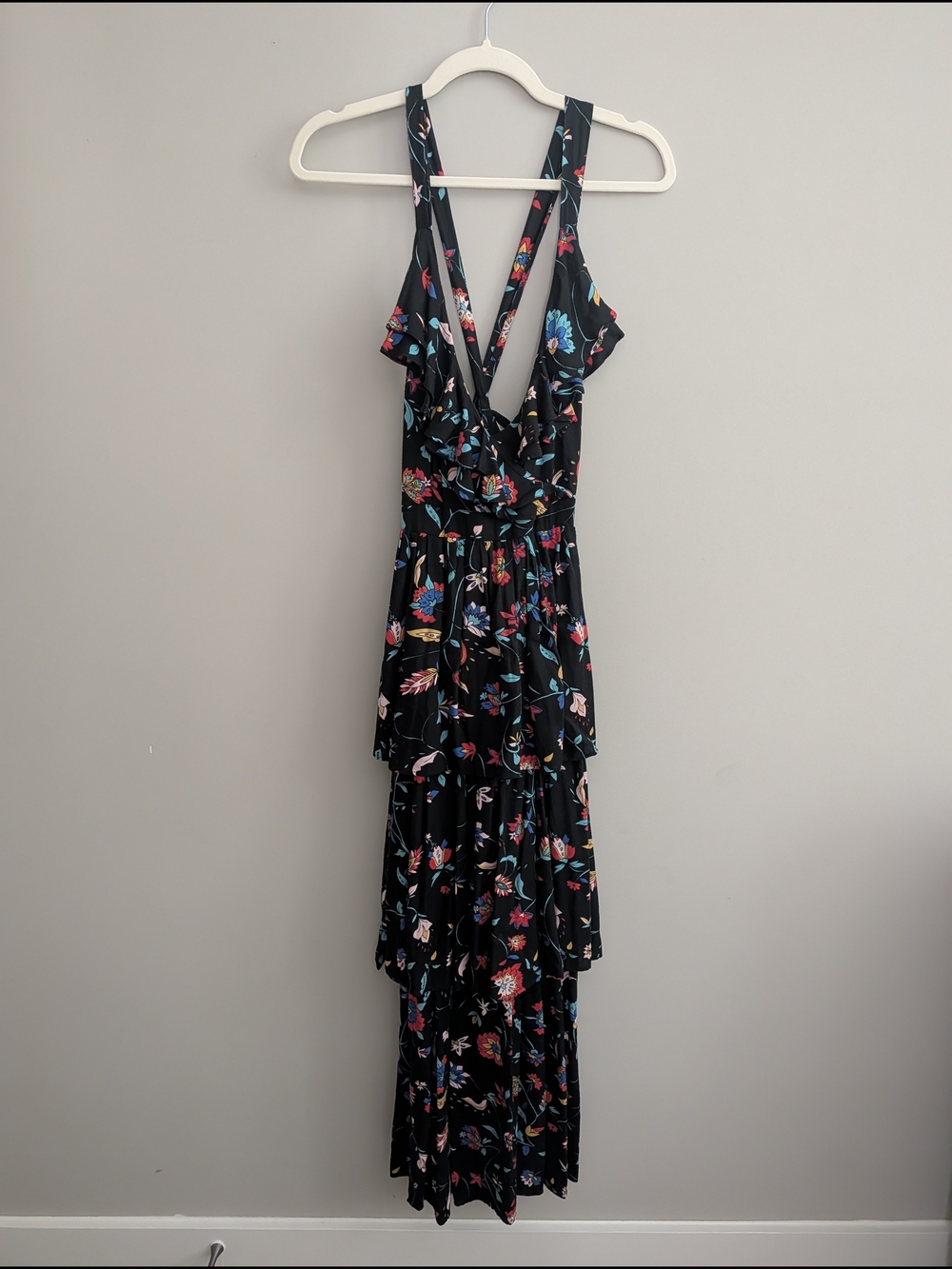 Cleobella Black Floral Ruffled Tiered Maxi Dress